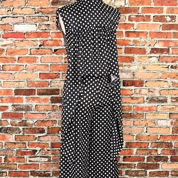 Vintage 70s Black & White Polka-dot CONNECTIONS Polyester Palazzo Pant Jumpsuit - Picture 7 of 12